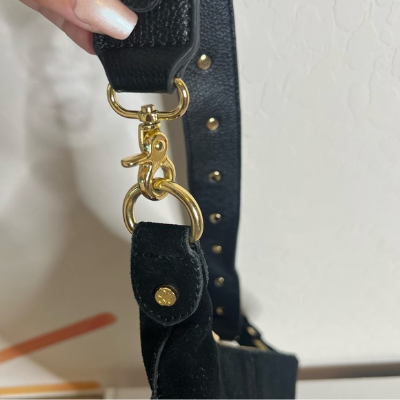 EMMA FOX 100% Leather Suede Bucket Shoulder Bag w/ Floral Appliqué Strap - Picture 13 of 13